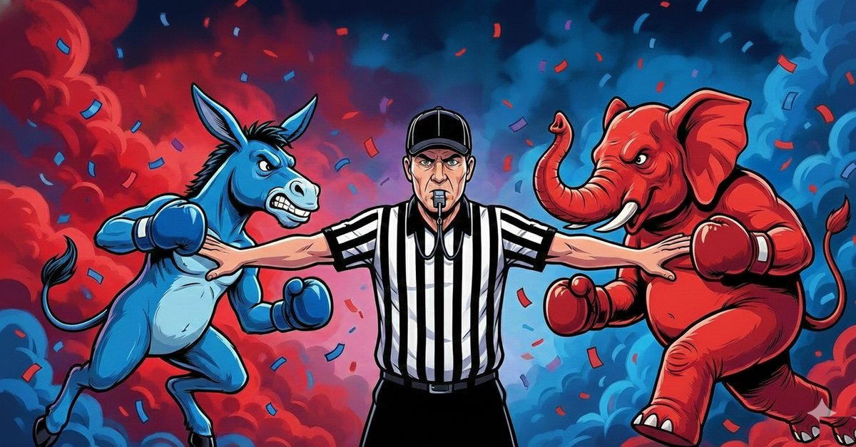 The Third Party — a referee separating the donkey and elephant